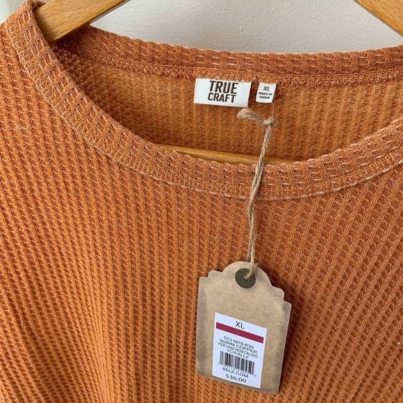 NWT - TRUE CRAFT || Orange Waffle Knit Top - Picture 3 of 6
